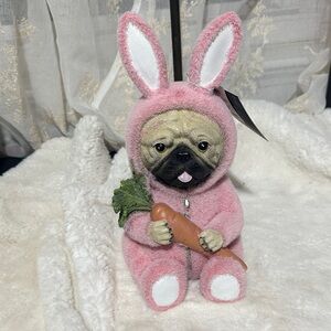 Easter pug with bunny outfit ceramic decor